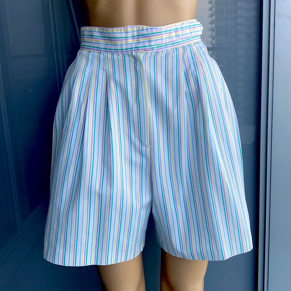 Vintage High Waist Striped Shorts - Blue and White